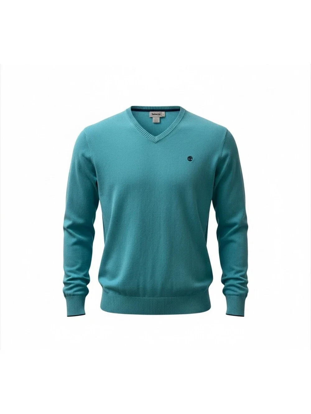 Timberland Men’s V-Neck Sweater Large Teal Green Knit Pullover Logo Casual